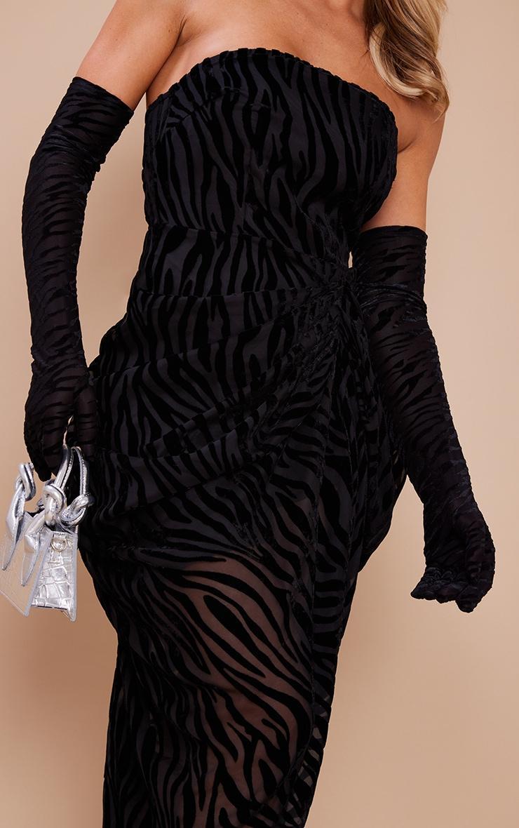 Black Zebra Devore Glove Detail Bandeau Draped Midi Dress Product Image