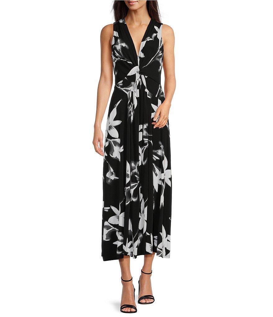 Calvin Klein Jersey Sleeveless V-Neck Floral Midi Dress Product Image