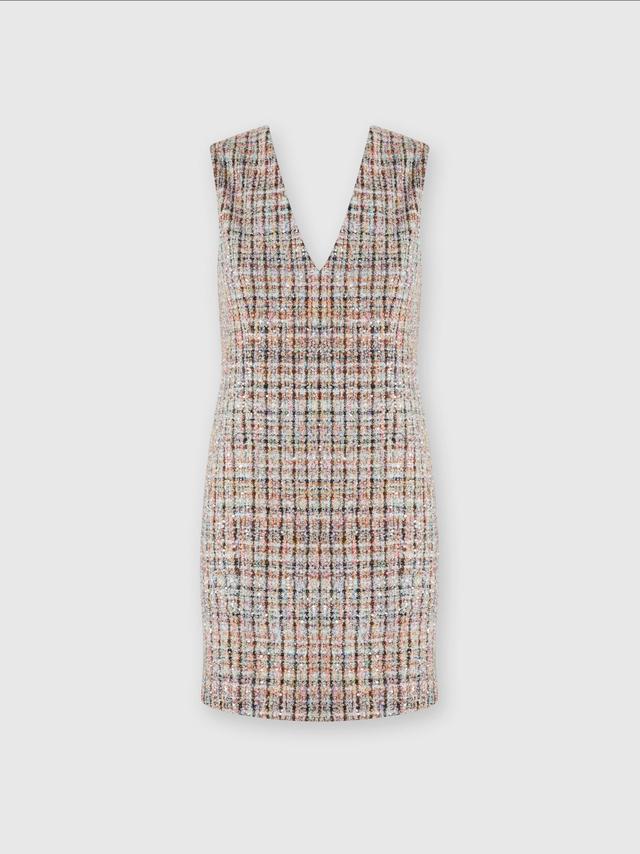 Sleeveless bouclé checkered mini-dress with sequins Product Image