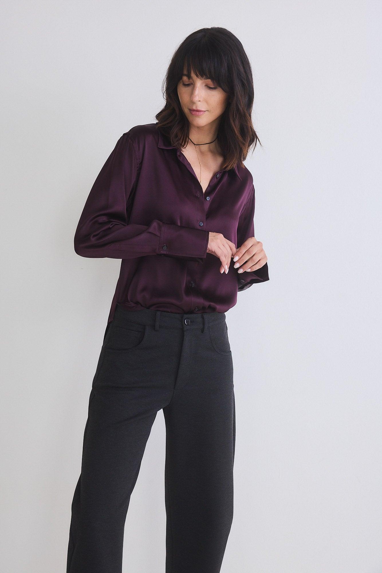 Shift Your Gaze Silk Button Down Blouse Product Image