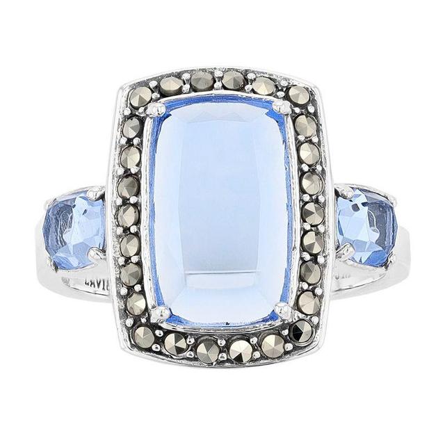 Lavish by TJM Sterling Silver Lab Created Blue Quartz & Marcasite Ring, Womens Product Image