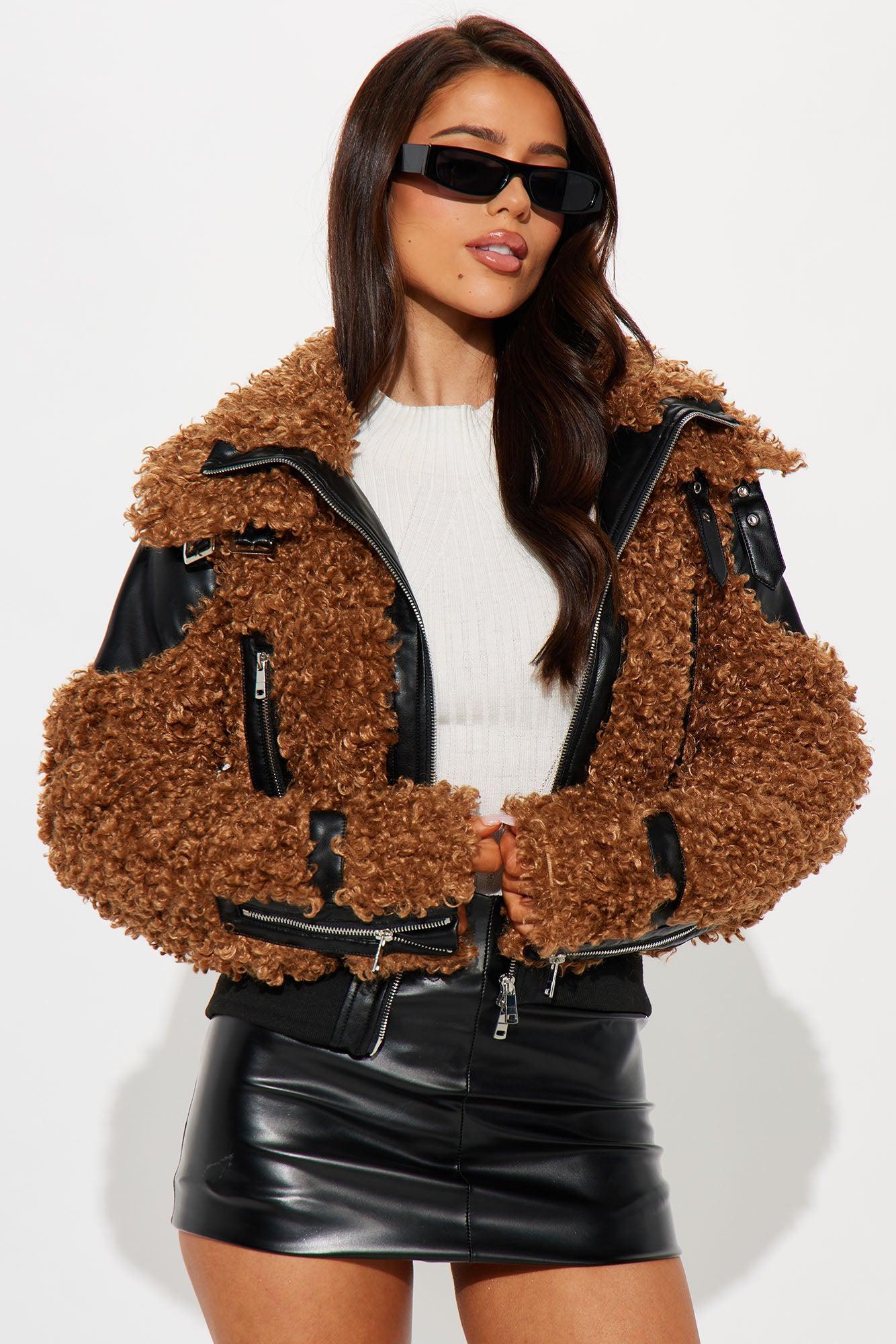 Wild Side Faux Fur Bomber Jacket - Cognac product image