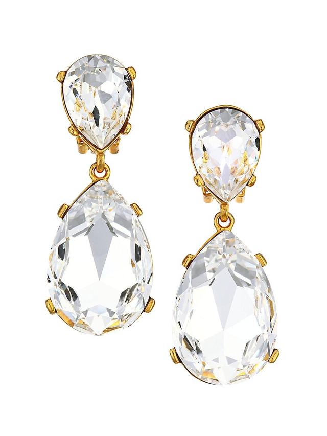 Womens Crystal Double-Teardrop Clip-On Earrings Product Image