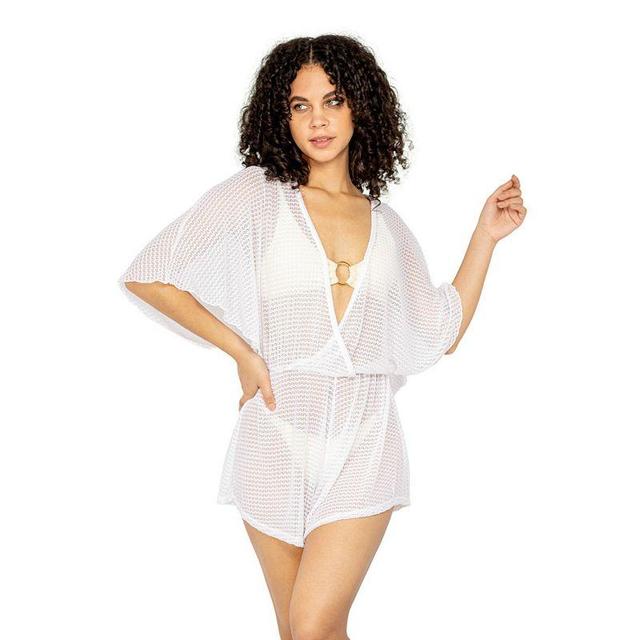 Womens Jordan Taylor Batwing-Sleeve Sheer Swim Cover-Up Romper Product Image