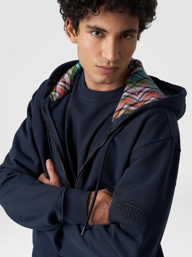 Cardigan in cotton fleece with knitted lined hood Navy Blue | Missoni Product Image