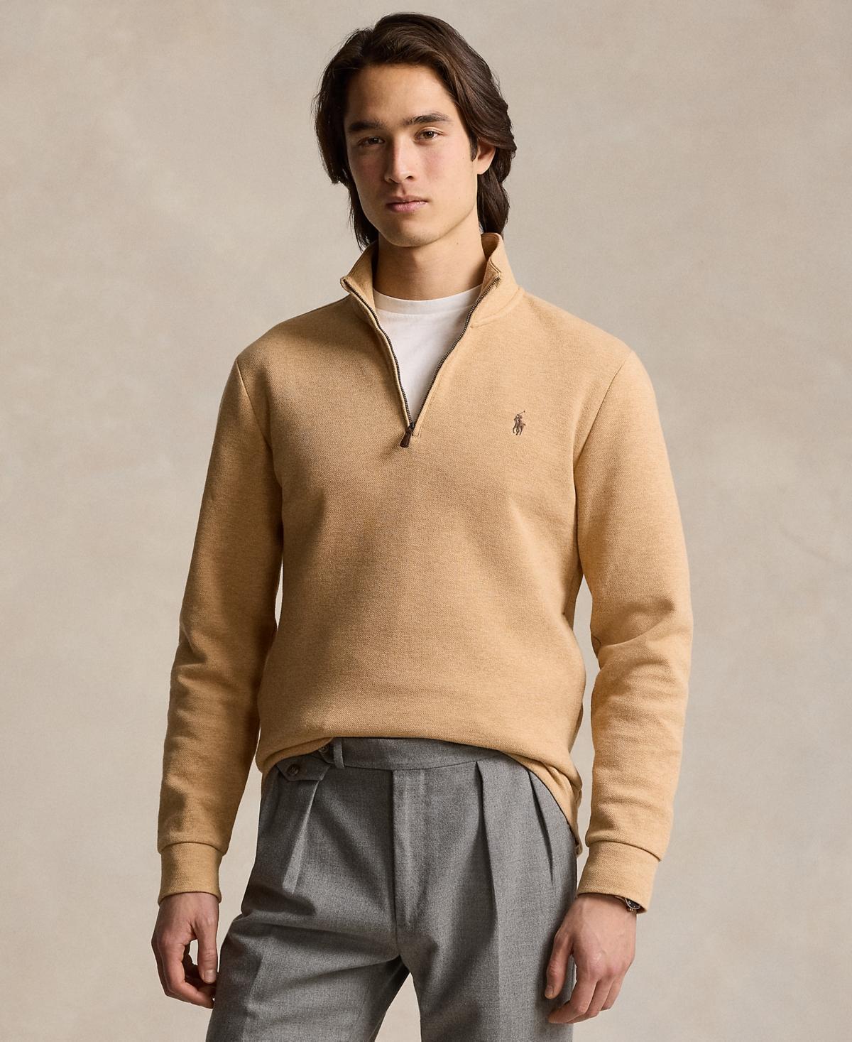 Polo Ralph Lauren Double-Knit Mesh 1/4 Zip Pullover (Classic Camel Heather) Men's Clothing Product Image