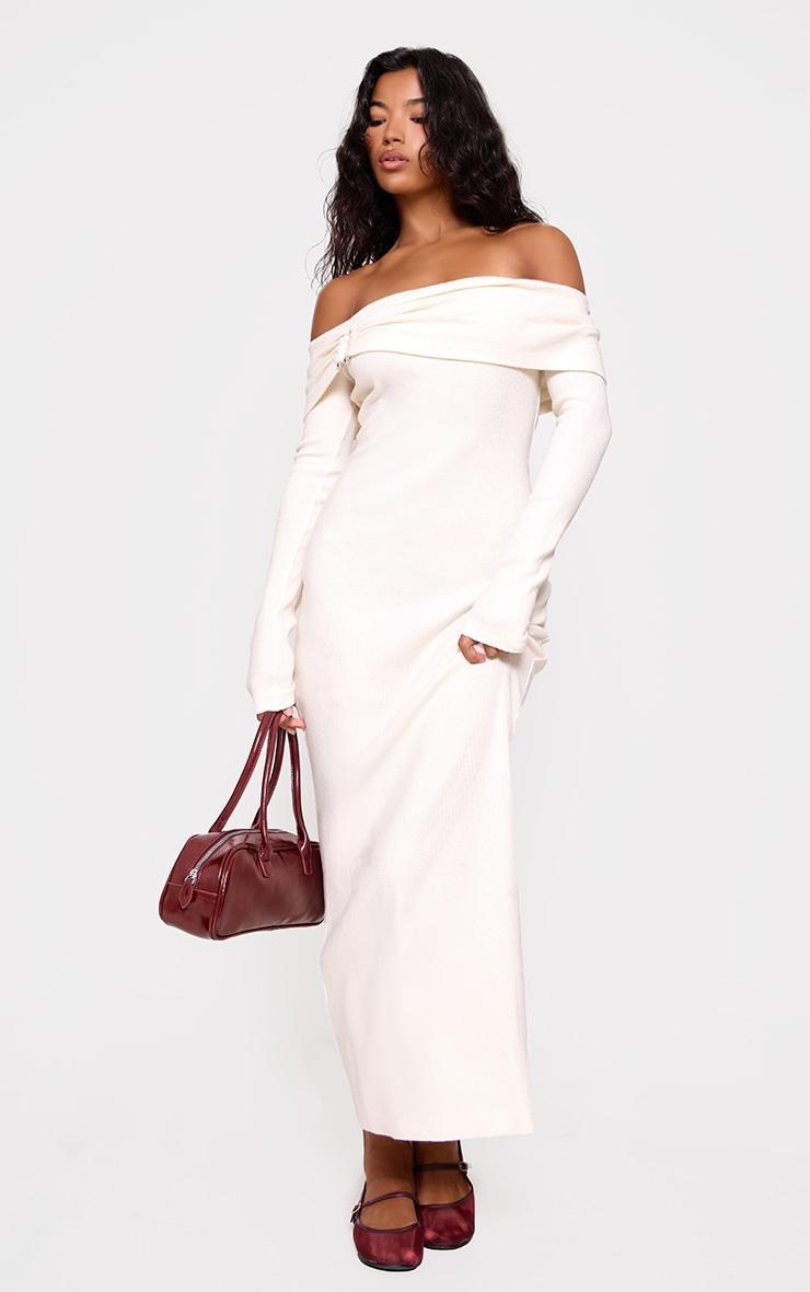 Cream Heavy Brushed Rib Bardot Trim Maxi Dress product image