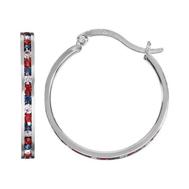 Traditions Jewelry Company Red, White & Blue Crystal Sterling Silver Hoop Earrings, Womens, Multicolor Product Image