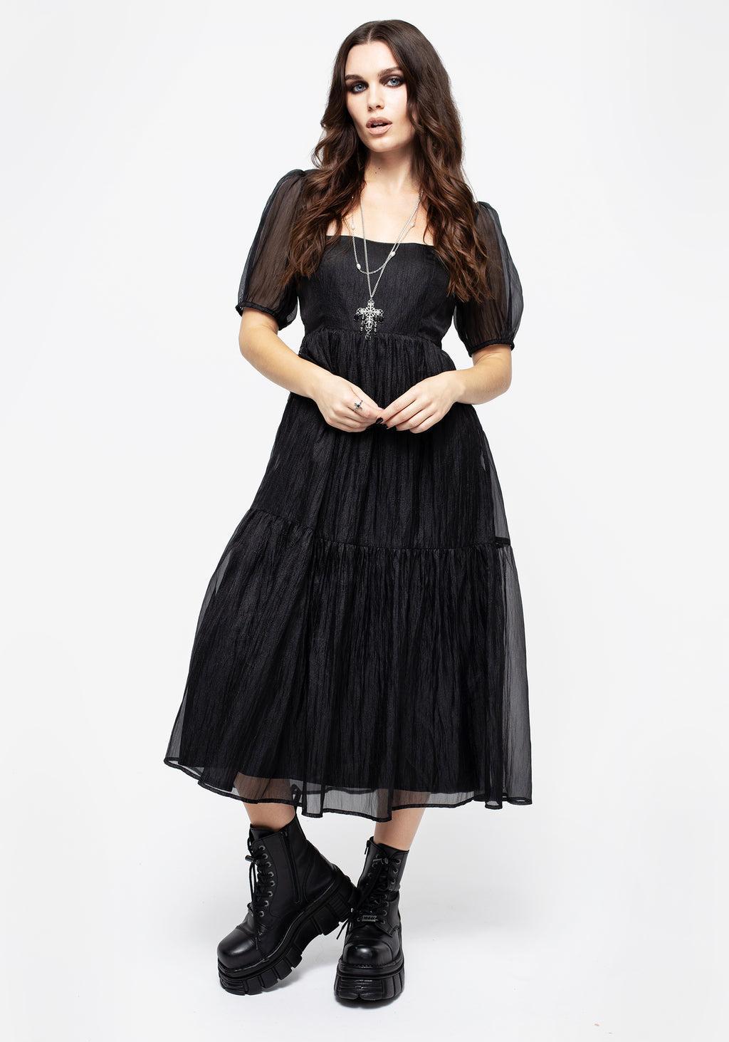 Flatline Puff Sleeve Tiered Midi Dress Product Image