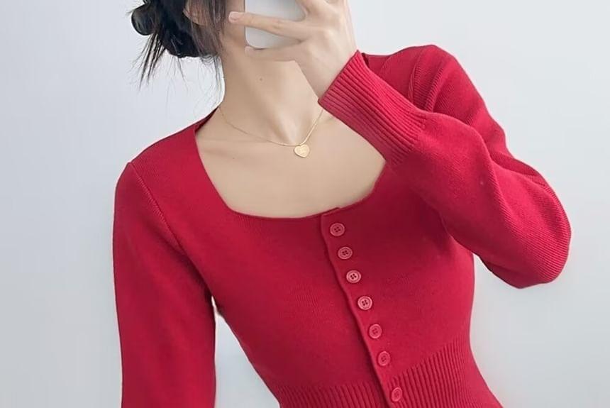 Square Neck Plain Cardigan Product Image