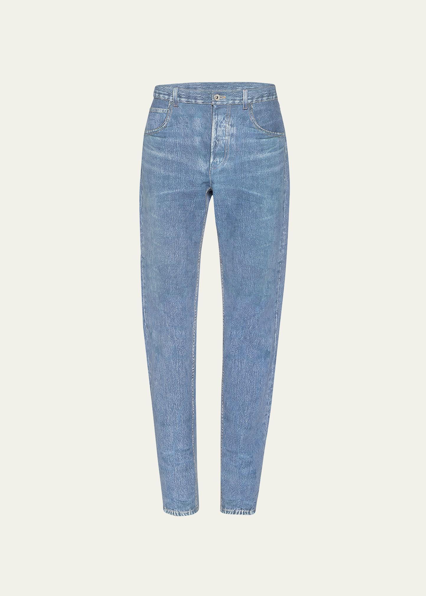 Bottega Veneta Denim Print High Waist Leather Jeans Product Image