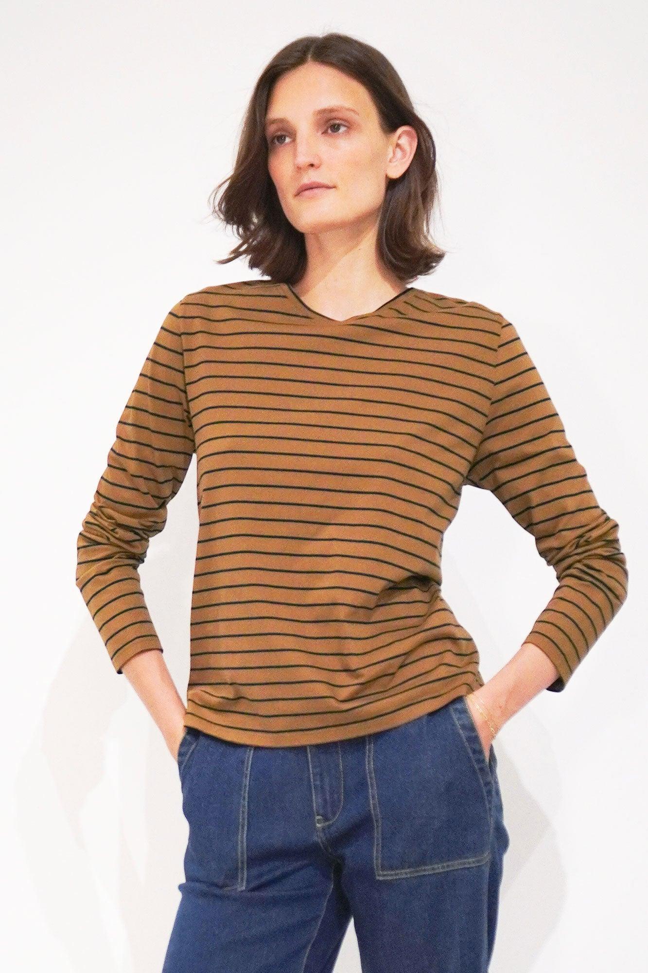 The Modern Long - Vicuna/Navy Pinstripe Female Product Image