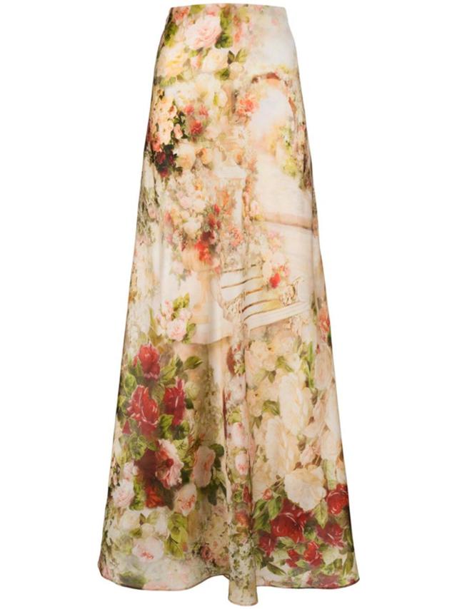 Womens Rosy Garden Floral Floral-print Silk Maxi Skirt In Multicoloured Product Image