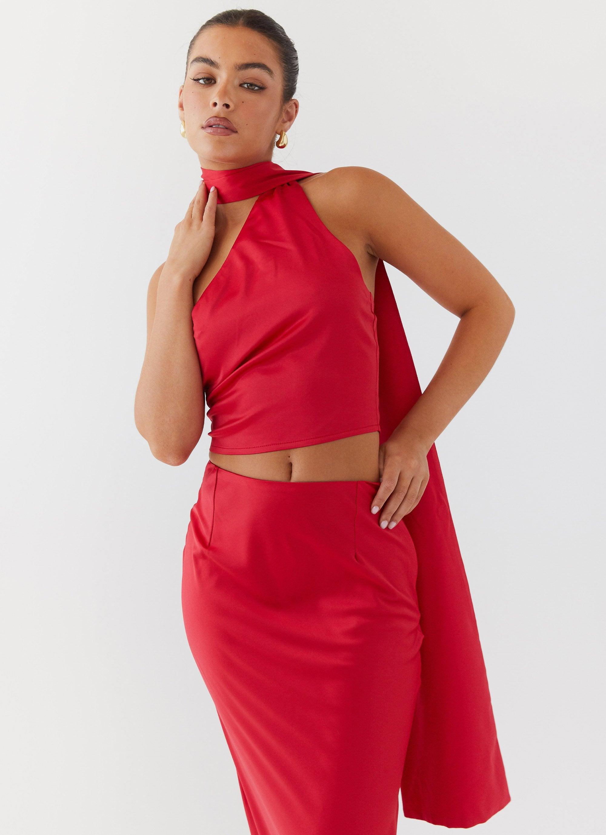 Josefina Satin Scarf Top - Rouge Red Product Image