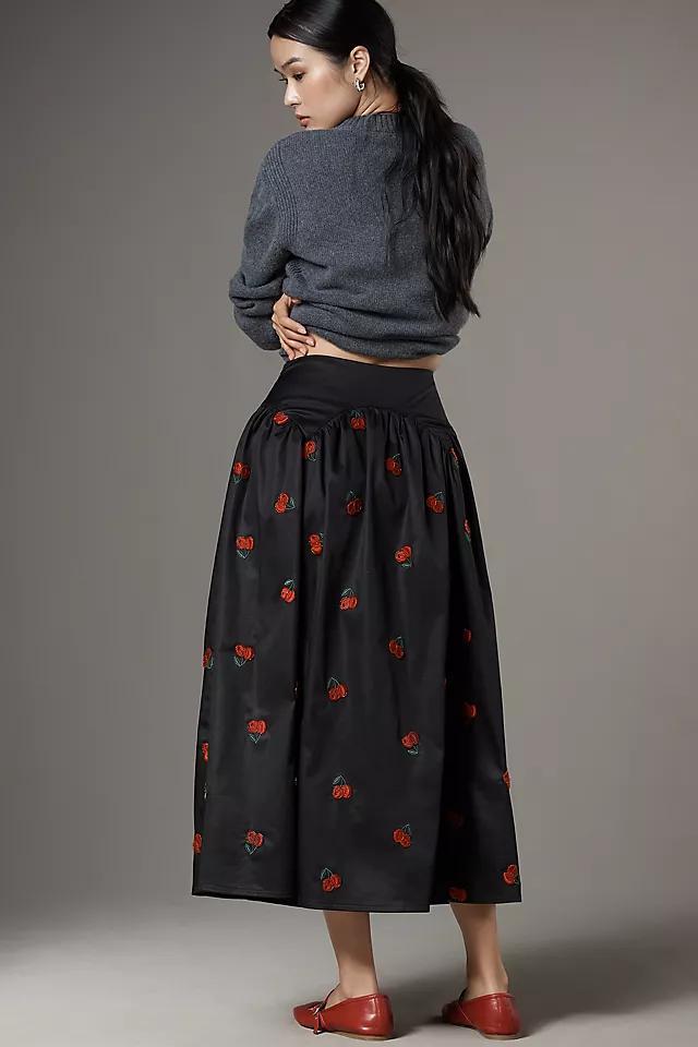 Avec Les Filles Cherry Appliqué Full Midi Skirt Product Image