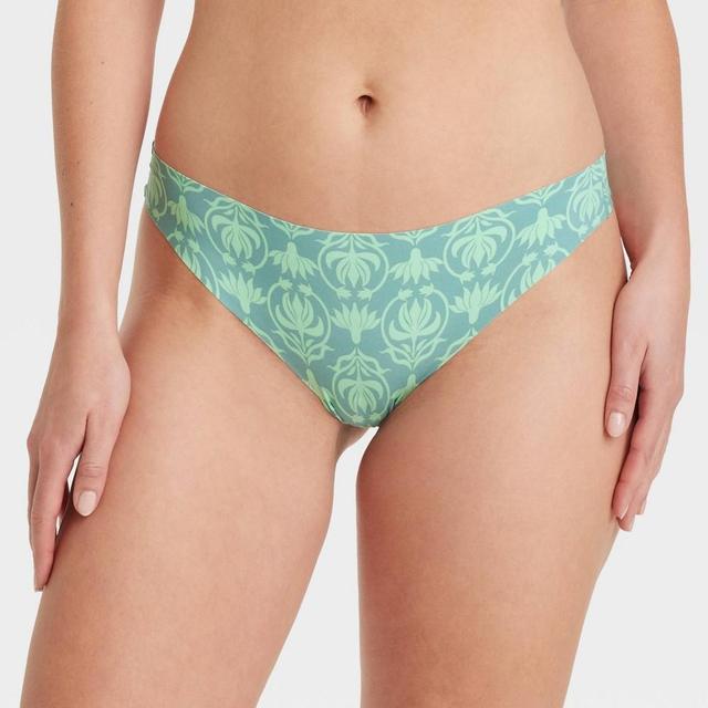 Womens Floral Print Invisible Edge Thong - Auden Tidal Flow/Lime Lotus Floral XL Product Image