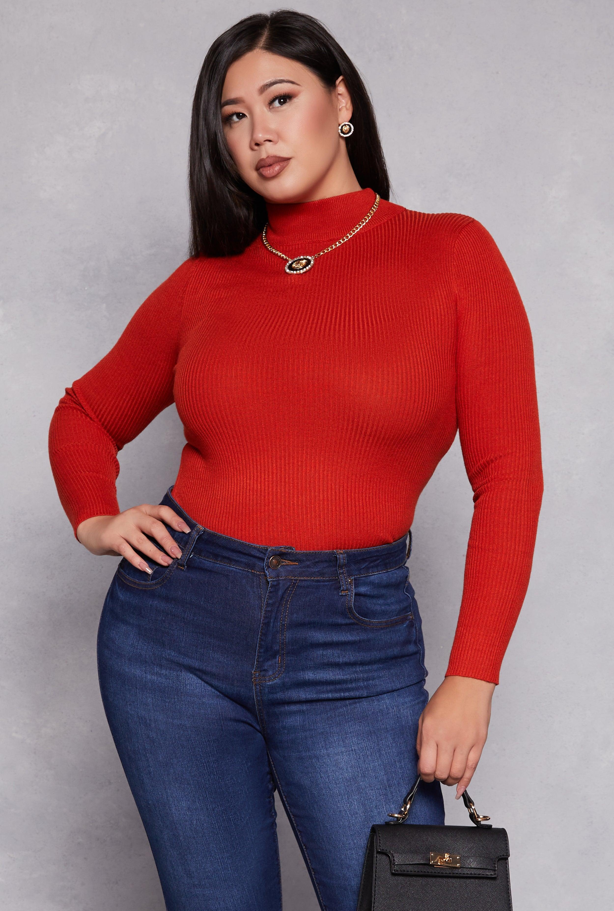 Womens Plus Size Ribbed Mock Neck Top Product Image