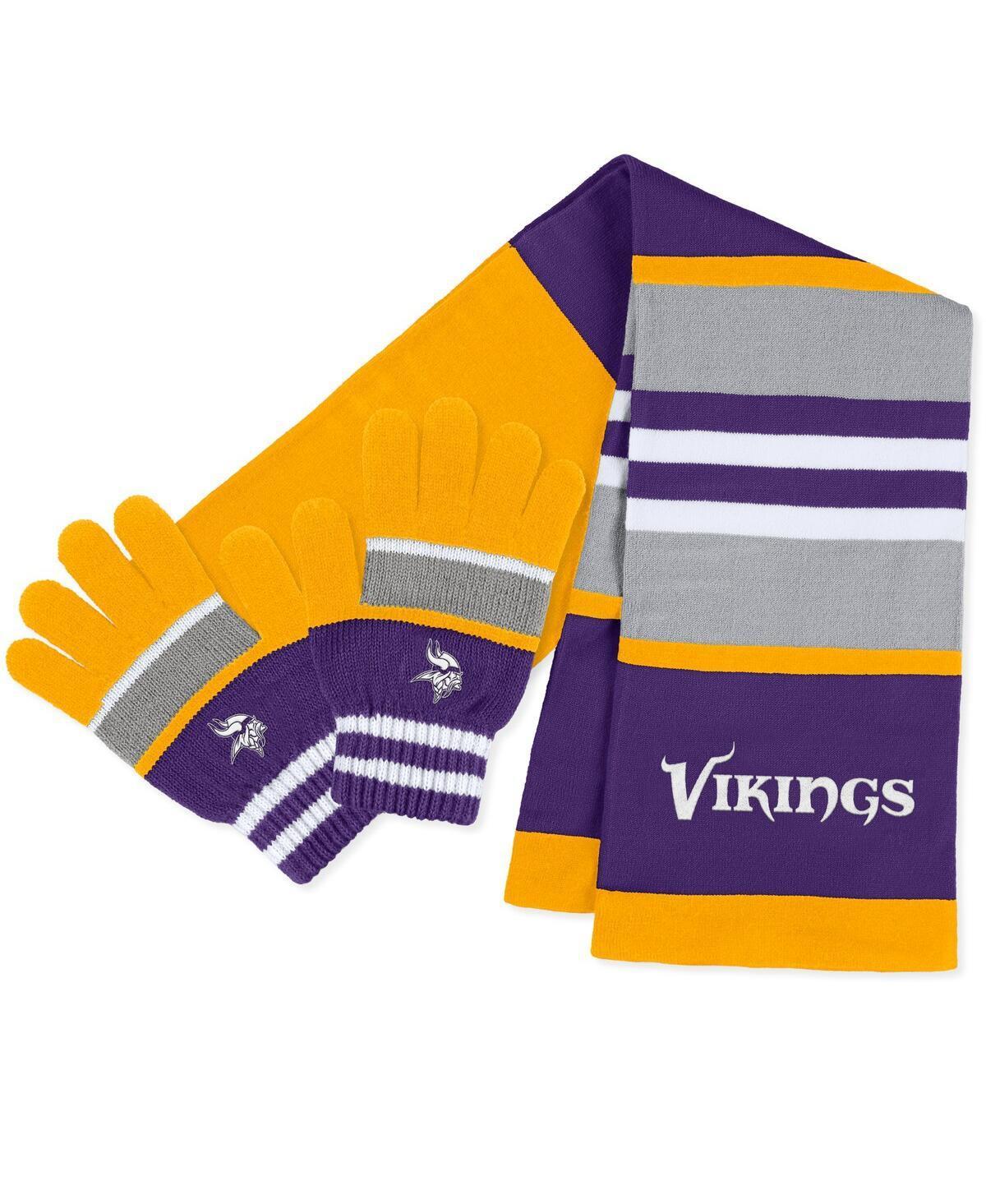 Womens Wear by Erin Andrews Minnesota Vikings Stripe Glove and Scarf Set Product Image