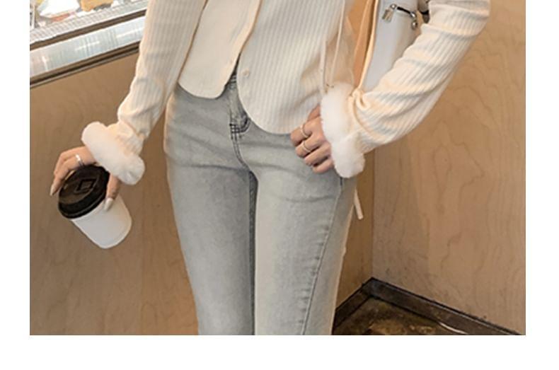 Plain Fluffy Trim Ribbed Cardigan Product Image