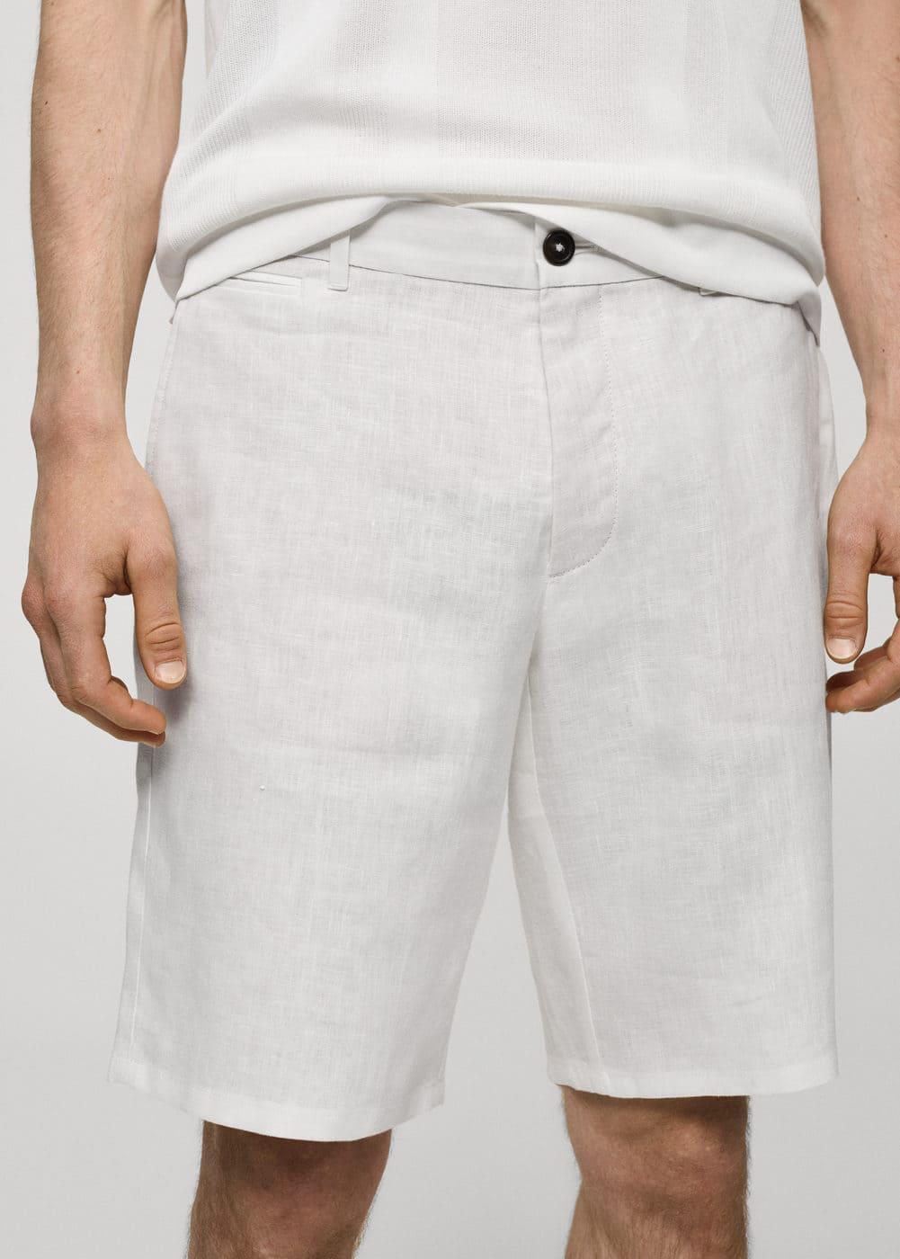 MANGO MAN - Slim fit 100% linen Bermuda shorts whiteMen Product Image