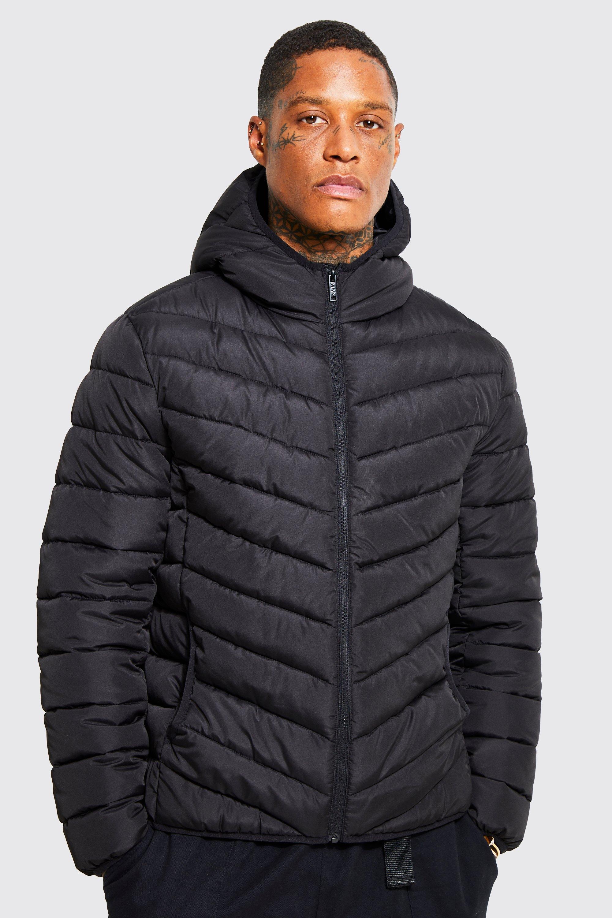 Quilted Zip Through Jacket With Hood | boohooMAN USA Product Image