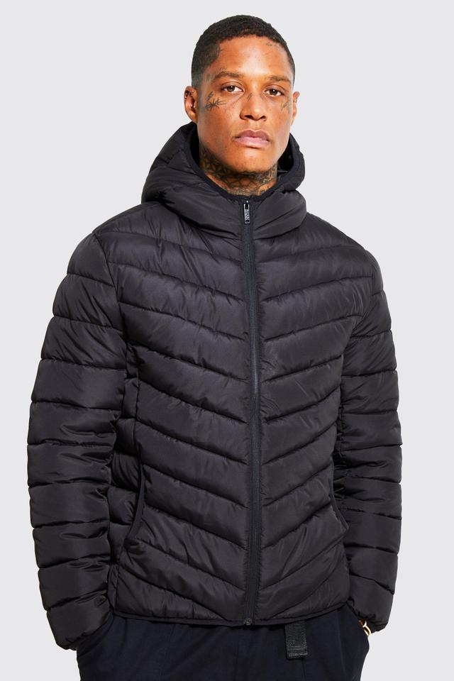 Quilted Zip Through Jacket With Hood | boohooMAN USA Product Image