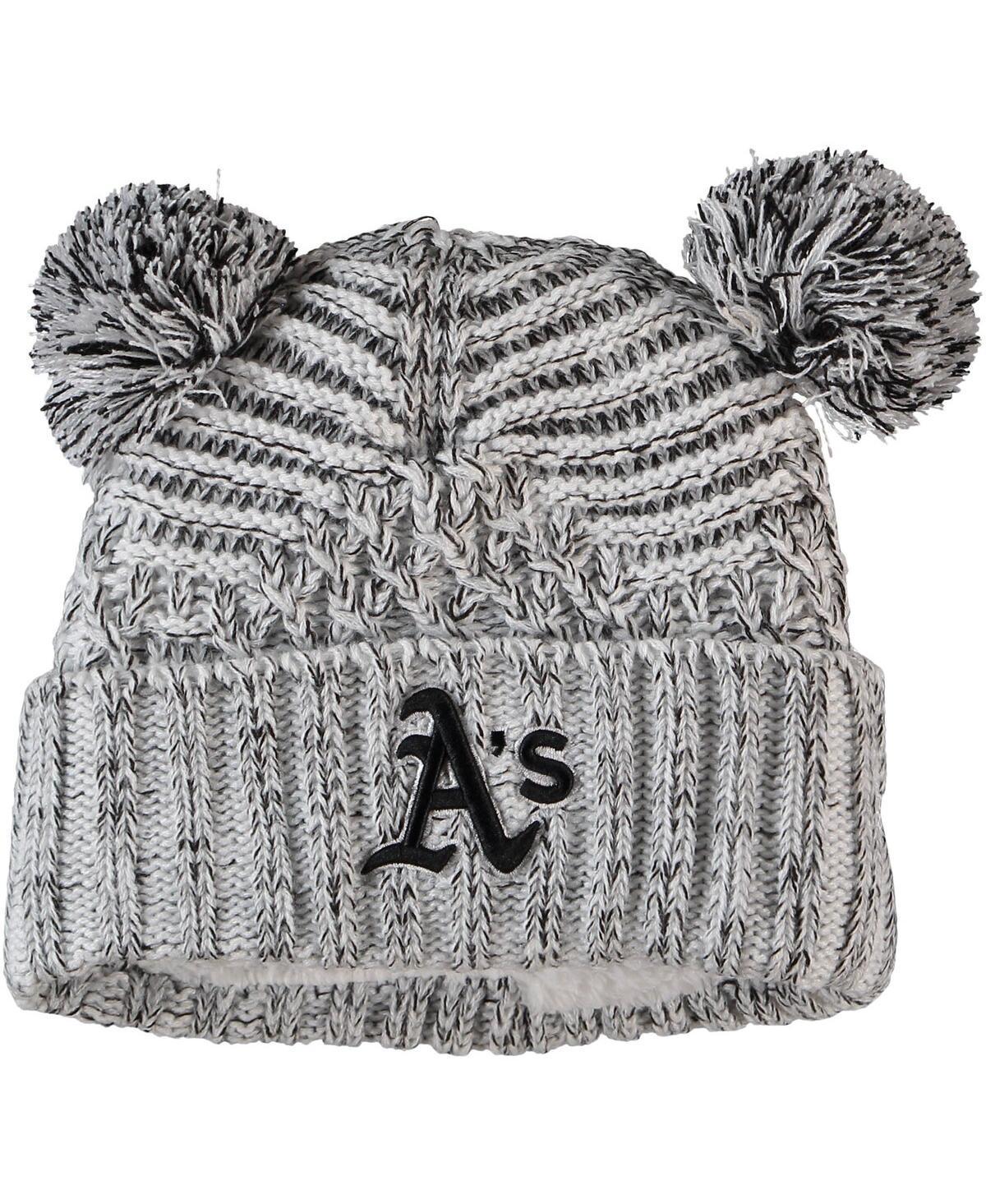 Womens New Era Gray Oakland Athletics Dual Cuffed Knit Hat with Poms Product Image