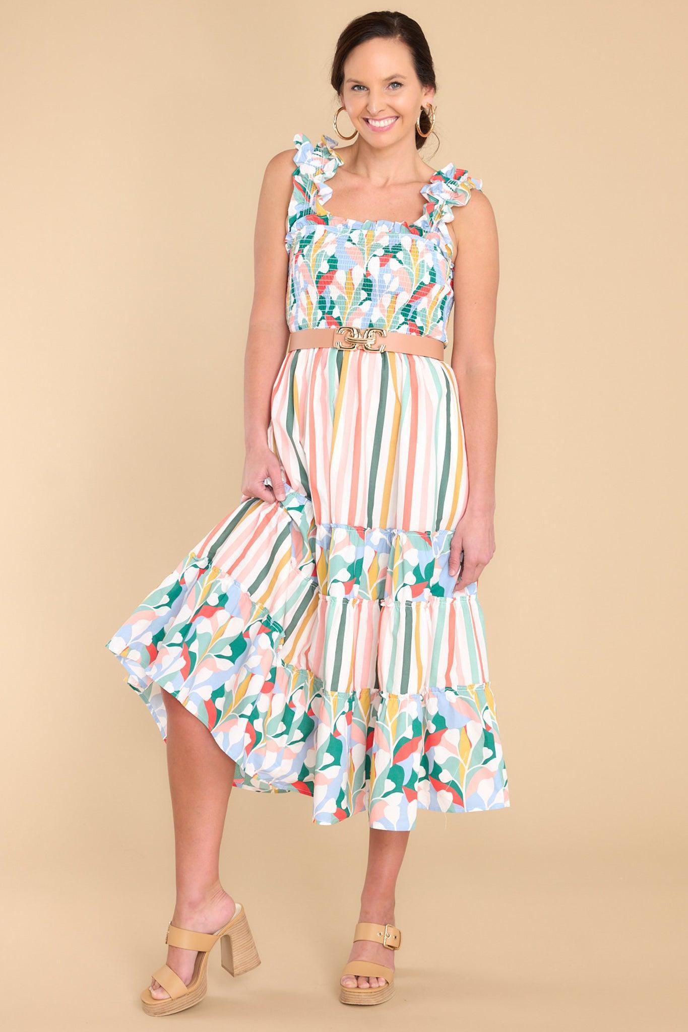 Aura Such A Dreamer Desert Sage Multi Stripe Midi Dress Product Image