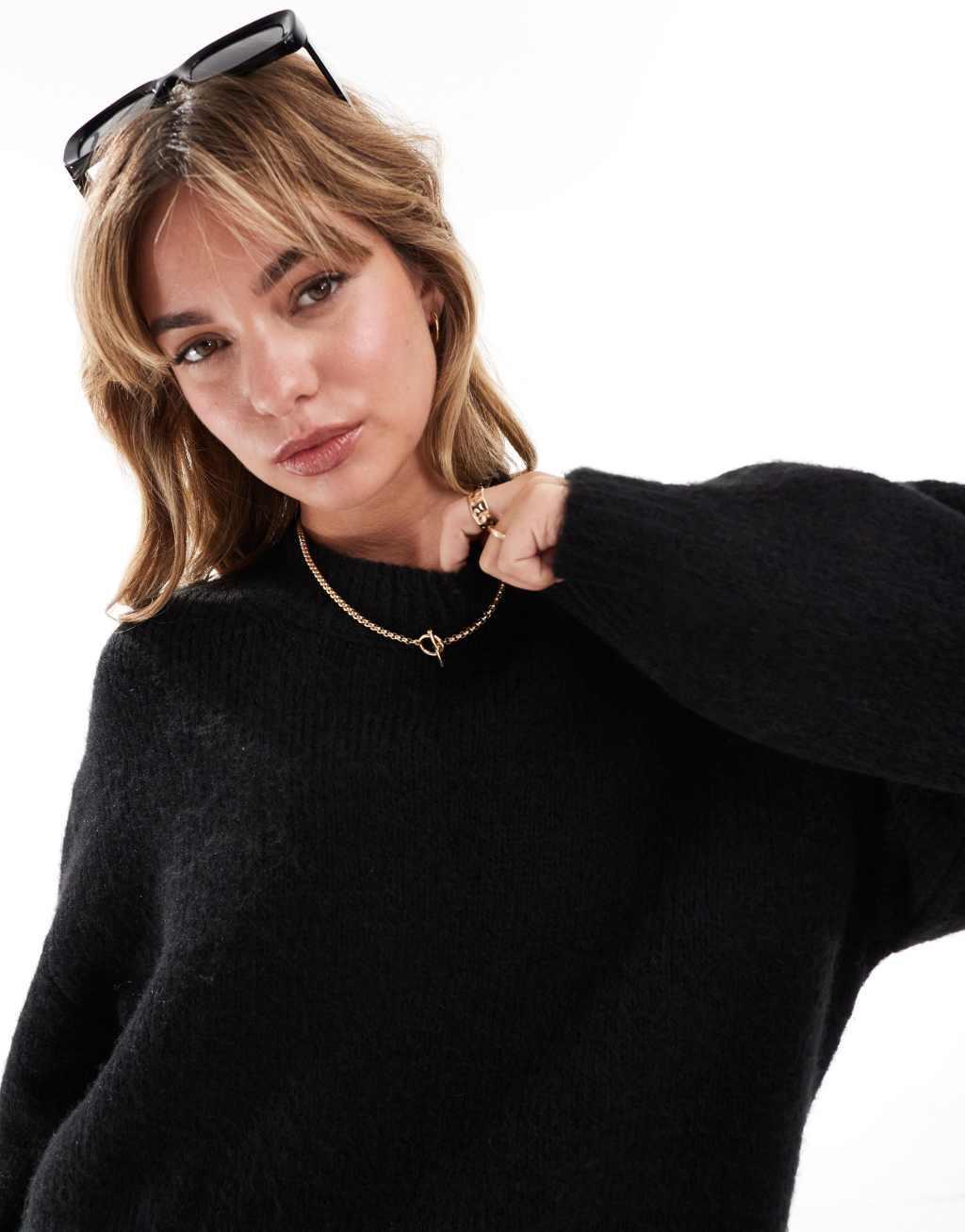 ASOS DESIGN oversized crew neck sweater in black  Product Image