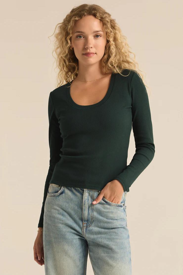 Sirena Rib Long Sleeve Top - Cyprus Green Product Image