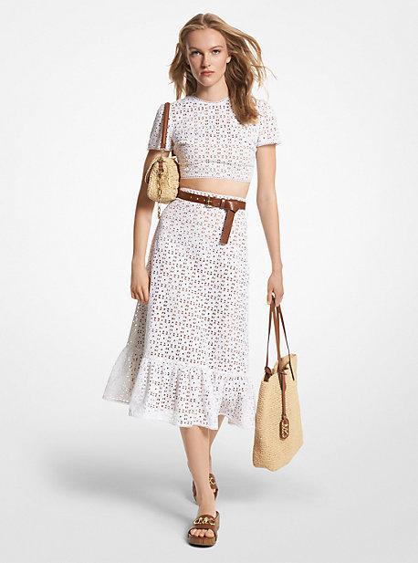 Womens Eyelet-Embroidered Cotton Midi-Skirt Product Image