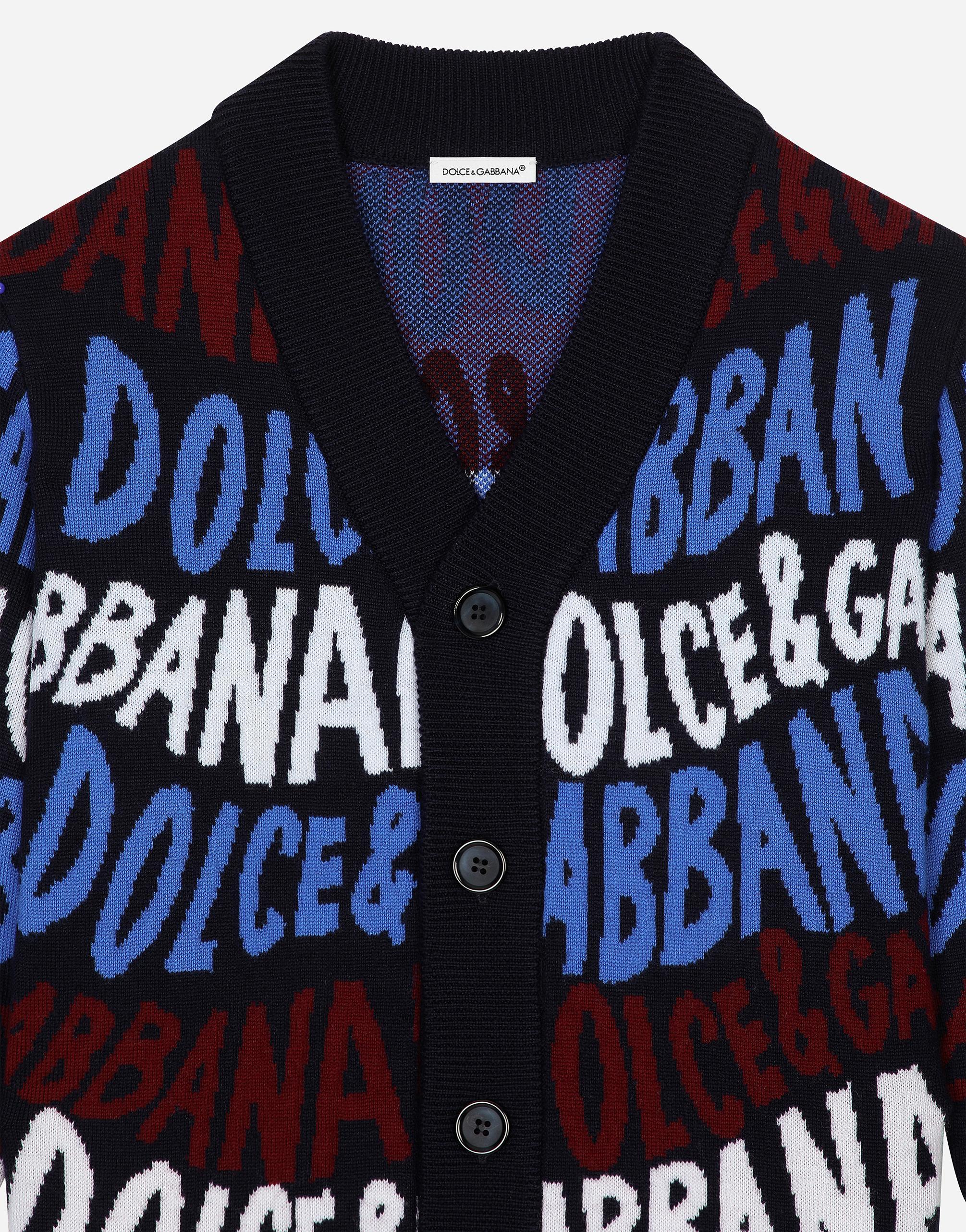 Wool Jacquard Cardigan With Dolce&gabbana Logo In Multicolor Product Image