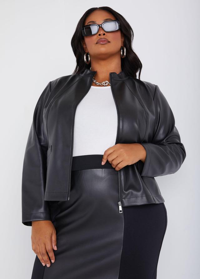 Ponte Paneled Faux Leather Jacket Product Image