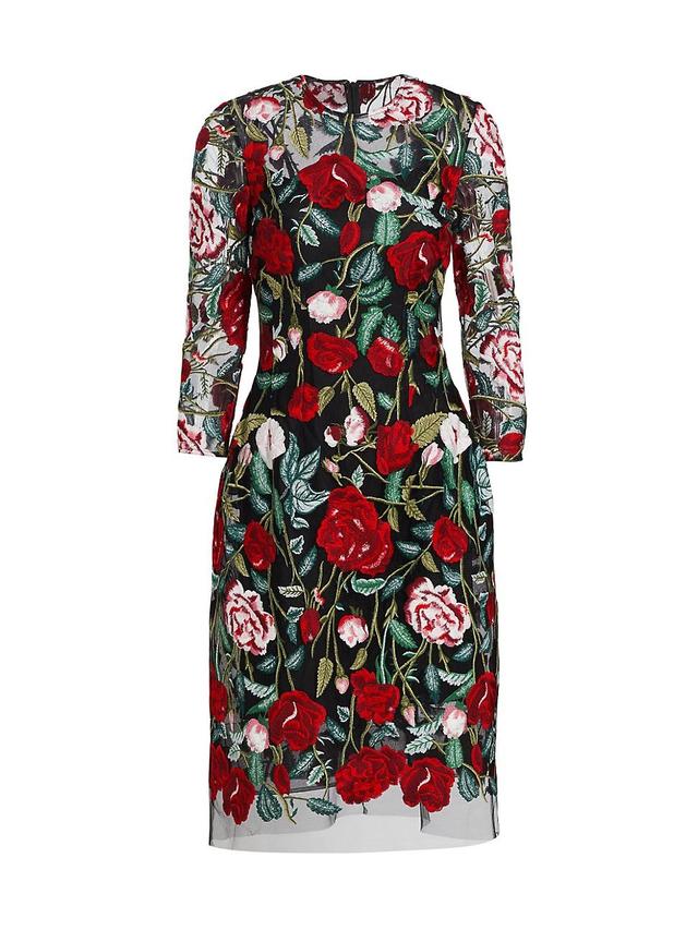 Womens Floral-Embroidered Illusion Midi-Dress Product Image