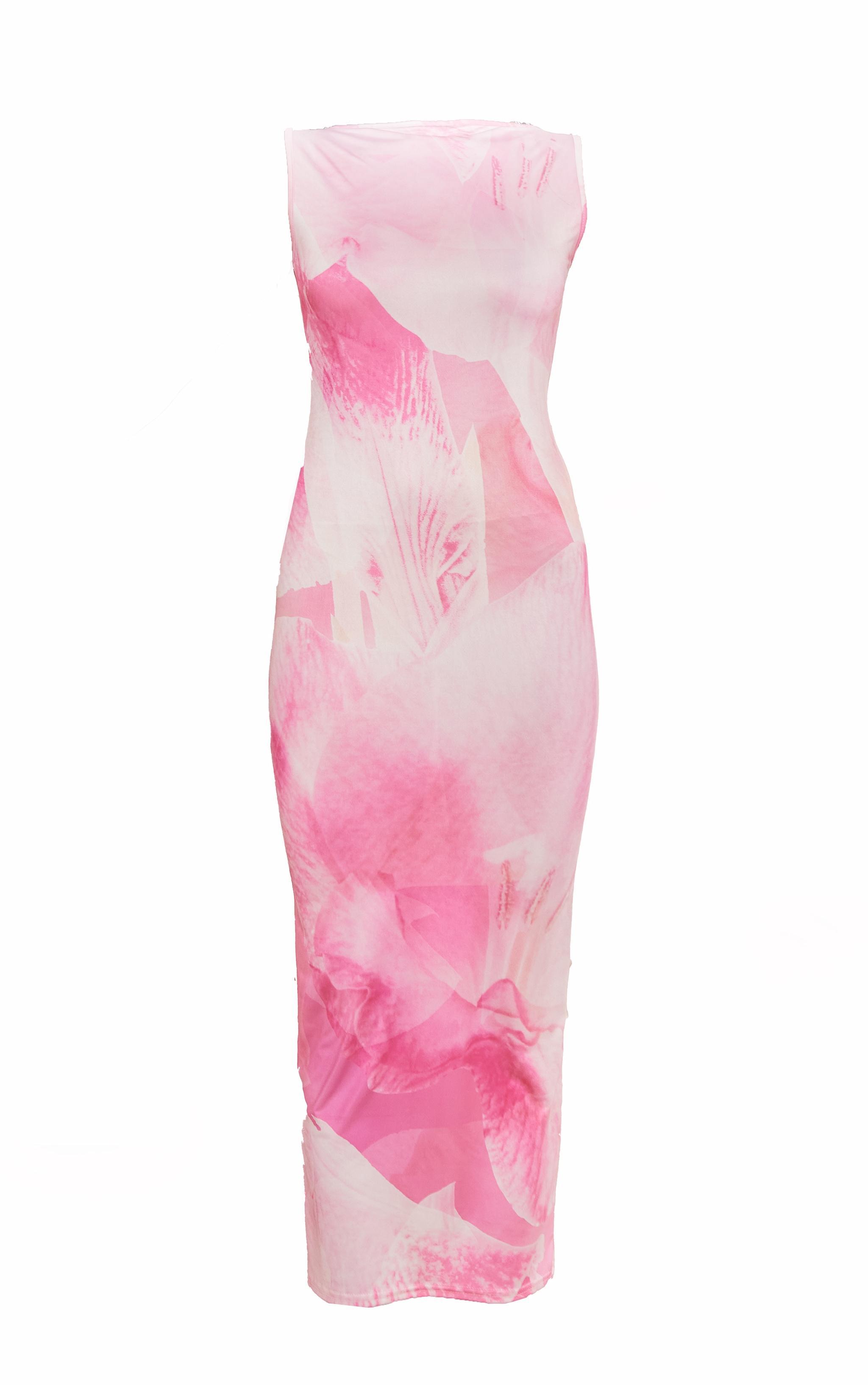 Pink Printed Soft Touch Sleeveless Maxi Dress Product Image