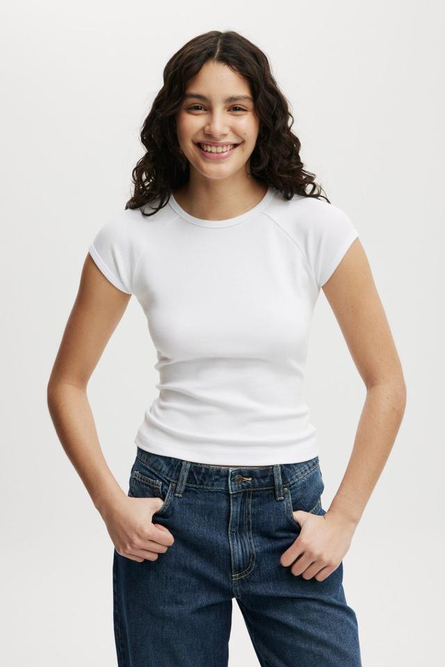 Cotton On Women - Essential Rib Raglan Cap Sleeve Top - White Product Image