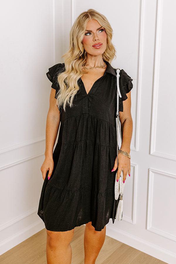 Newsworthy Style Linen-Blend Babydoll Dress In Black Curves Product Image