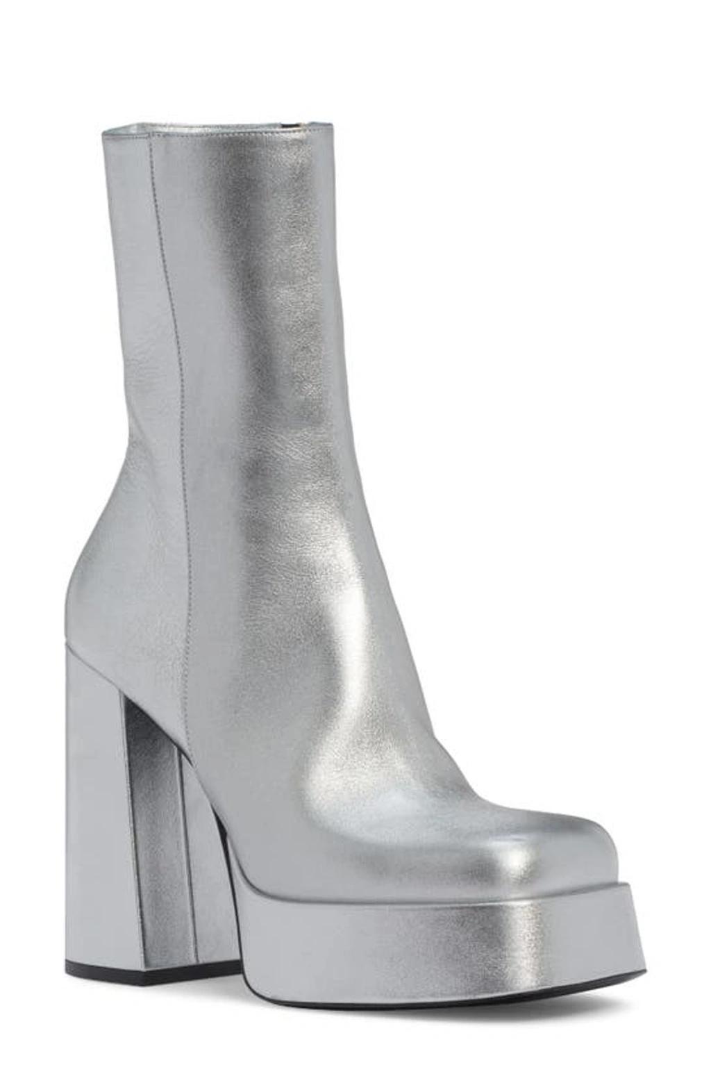 120mm Metallic Leather Boots In Silver product image