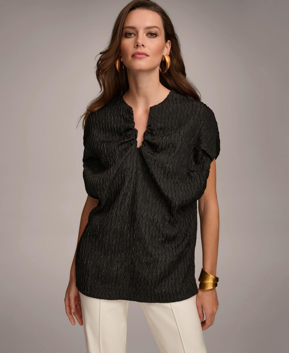 Donna Karan Womens Split-Neck Blouse Product Image