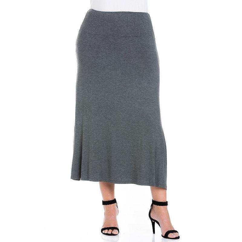 Plus Size 24Seven Comfort Apparel Comfortable Fit Elastic Waist Maxi Skirt, Womens Red Product Image