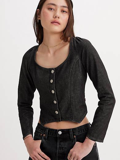 Weston Denim Long Sleeve Corset Blouse Product Image