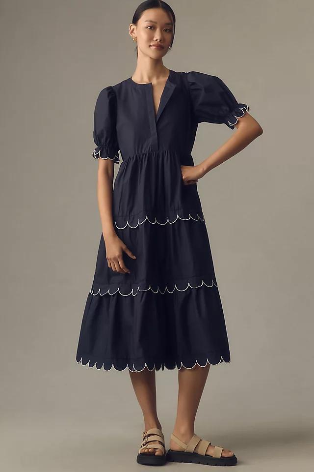 English Factory Short-Sleeve Scallop-Edge Midi Dress Product Image