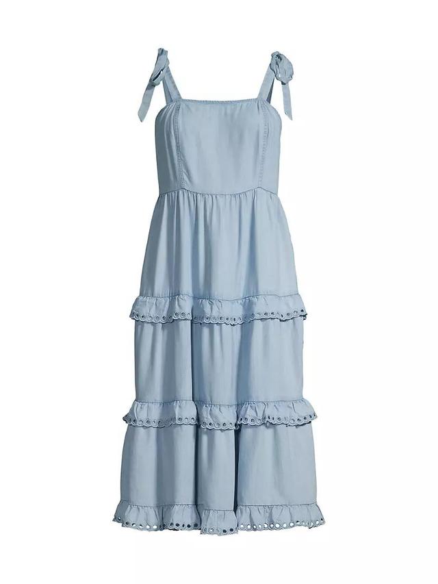 Denim Tie-Shoulder Midi-Dress Product Image