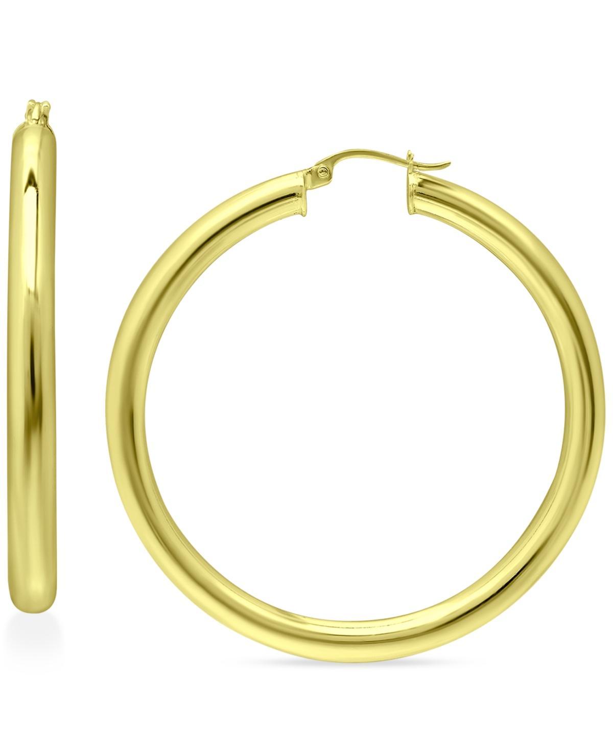 Aleure Precioso Sterling Silver Tube Hoop Earrings, Womens Gold Tone Product Image