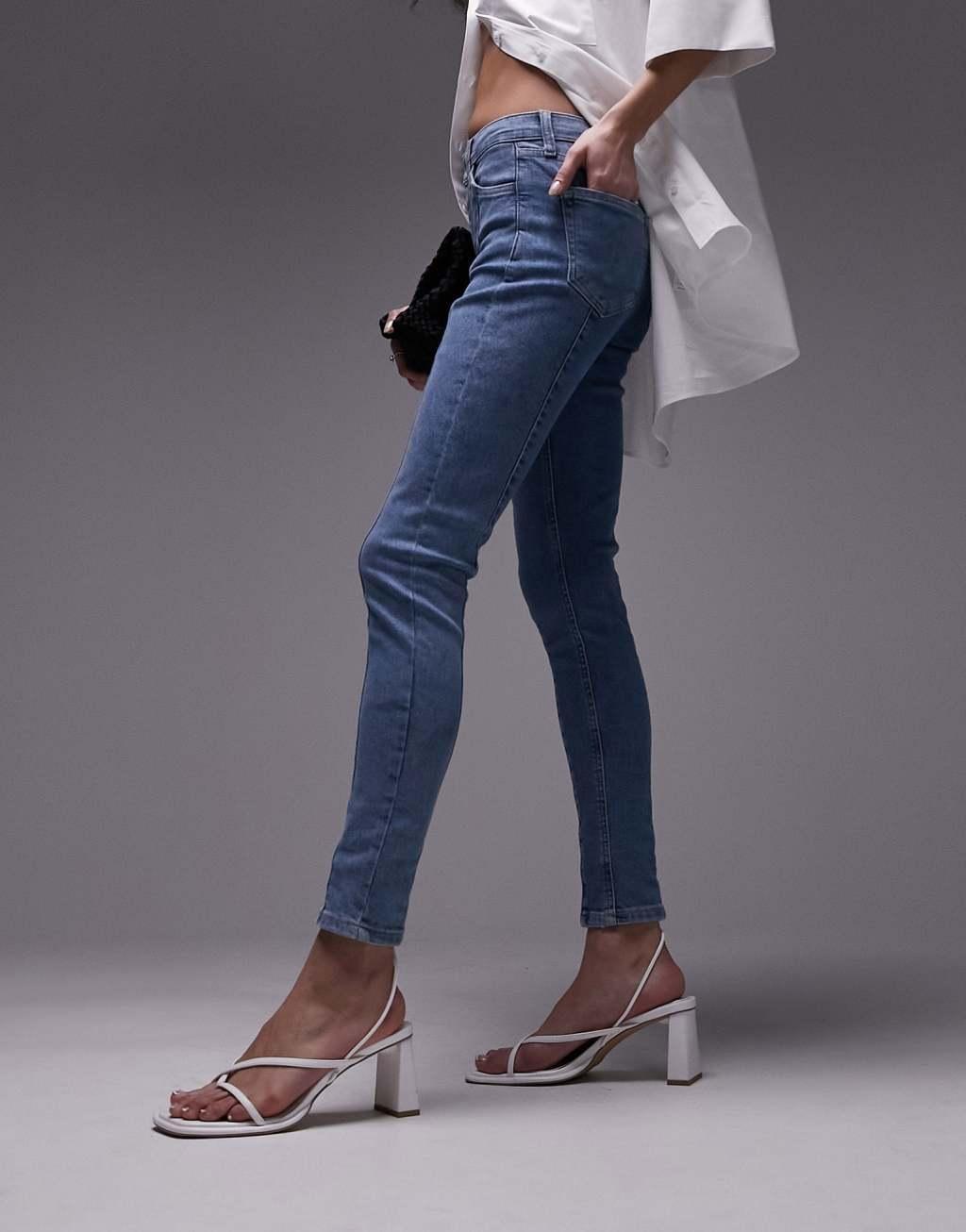 Topshop paneled jamie jeans in mid blue product image