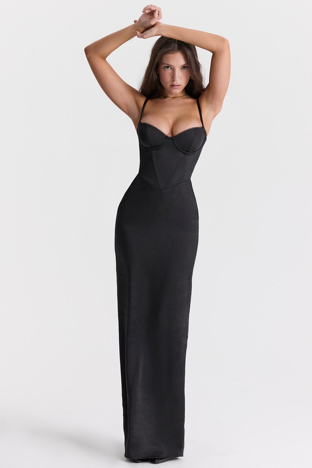 Stefania Black Corset Maxi Dress Product Image