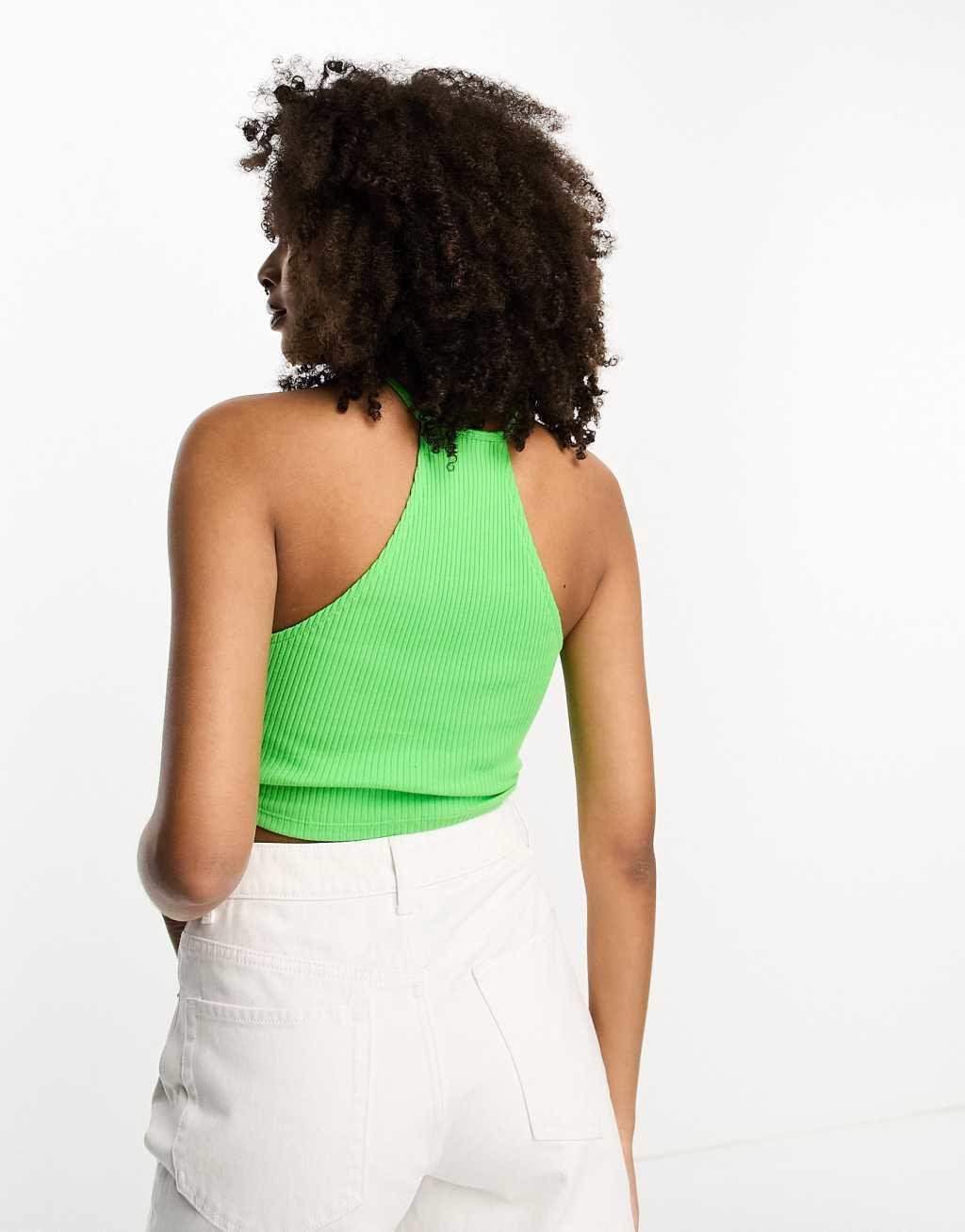 ASOS DESIGN halter crossover top in rib in apple green Product Image