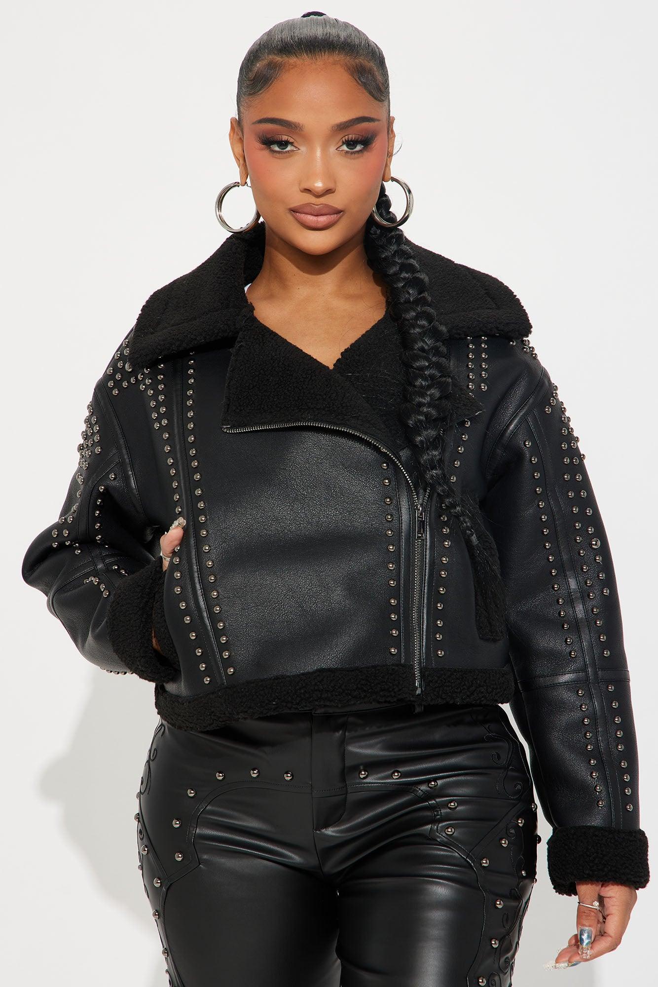 Star Studded Faux Leather Jacket - Black product image