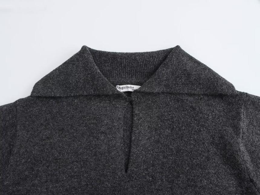 Drop Shoulder Collared Plain Crop Sweater Product Image