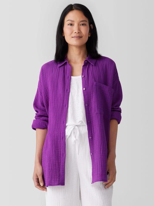 EILEEN FISHER Organic Cotton Lofty Gauze Classic Collar Long Shirtfemale Product Image